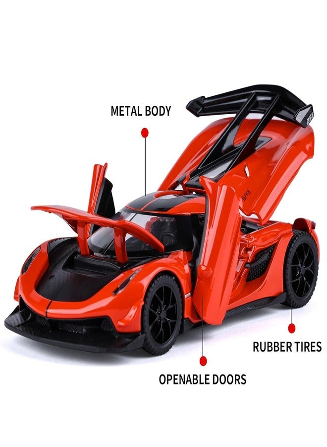 FEXXA سيارة FEXXA Koenigsegg Jesko بمقياس 1:32 مصنوعة من المعدن المصبوب، مزودة بأبواب قابلة للفتح، وإضاءة وصوت، ووظيفة السحب للخلف، لعبة داخلية وخارجية للأطفال (برتقالي) - Image 4